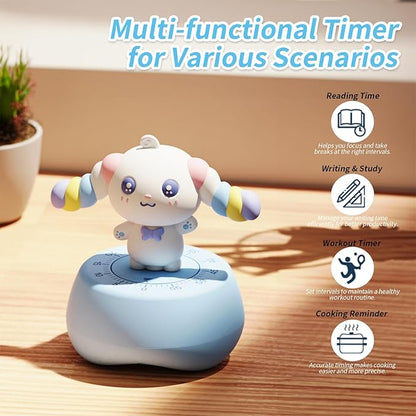 Blue Mechanical Timer, Cool Animal Manual Wind Up Countdown Clock, Professional Matte Finish Visual Productivity Tool for Office, Men's Fitness, Boys' Study & Classroom (Blue)