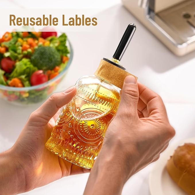 Baalaka Olive Oil Dispenser Bottle for Kitchen with Metal Spout, Glass Oil Bottles 7OZ, Elegant Glass Cooking Dispenser for Kitchen Juice Mouthwash Honey Syrup Coffee Syrup-2pcs - Image 5