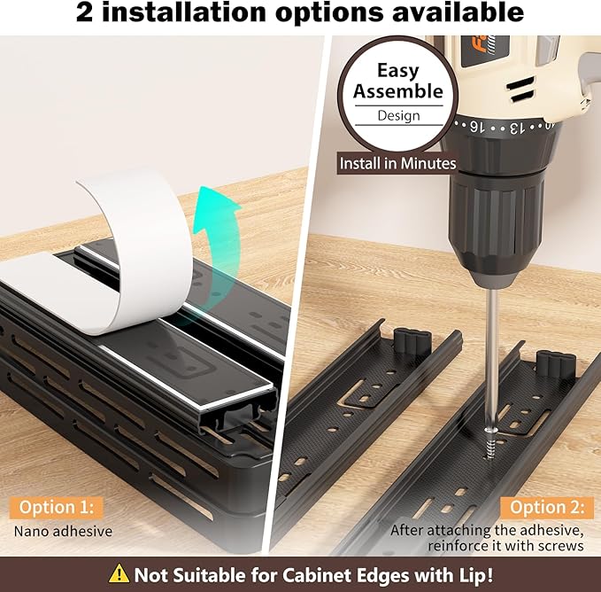 2 Pack Pull Out Spice Rack Organizer for Cabinet, Slide Out Spice Racks Organizer, Spice Cabinet Organizers, Cabinet Size Need:12'' Highx11'' Deepx5'' Wide,Hold 10 Spice Jar Each Tier-2Tier, Black - Image 2