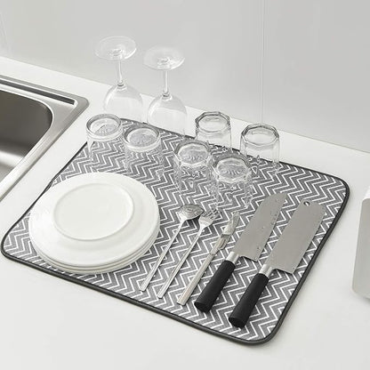 SUBEKYU Dish Drying Mat for Kitchen Counter, Microfiber Absorbent Dishes Drainer/Rack Pads under Sink, 19.6 by 16.1 inches, Set of 2, Grey, Ripple - Image 8