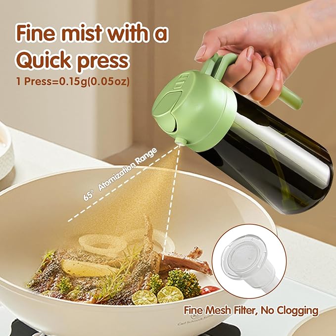 YARRAMATE 2PCS 16oz/470ml Oil Sprayer for Cooking with Stickers, Food-Grade 2 in 1 Olive Oil Dispenser Bottle for Kitchen, Premium Dark Green Glass Oil Bottle for Air Fryer, BBQ (White & Green) - Image 5