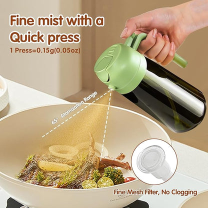 YARRAMATE 2PCS 16oz/470ml Oil Sprayer for Cooking with Stickers, Food-Grade 2 in 1 Olive Oil Dispenser Bottle for Kitchen, Premium Dark Green Glass Oil Bottle for Air Fryer, BBQ (White & Green) - Image 5