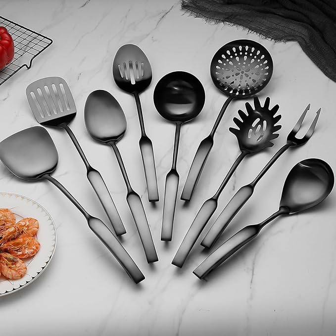 9PCS Silverware Set for 304 Stainless Steel Kitchen Utensils Set Cooking Utensil Set, 15 Inches All Metal Cooking Tools Wok Kitchen Cookware Set with Spatula Useful Pots and Pans Accessories - Image 5
