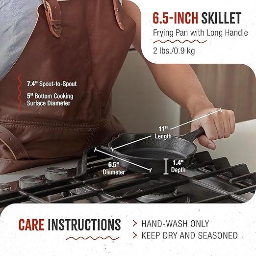 Victoria 6.5-Inch Cast Iron Skillet, Pre-Seasoned Cast-Iron Frying Pan with Long Handle, Made in Colombia - Image 6