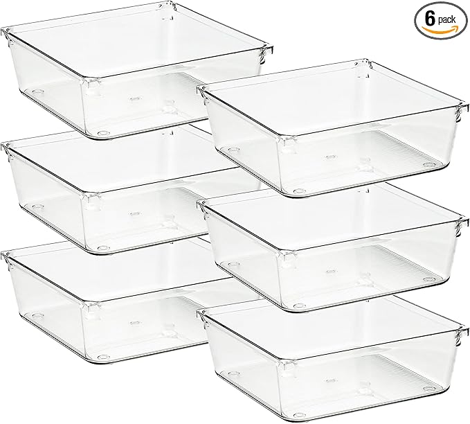 Ravinte 6 Pack Drawer Organizer - 6" X 6" Plastic Storage Bins, Acrylic Organizers with Non-Slip Pads Clear Desk Storage Tray for Makeup, Jewelries, Kitchen Utensils, Bathroom and Office by Ravinte