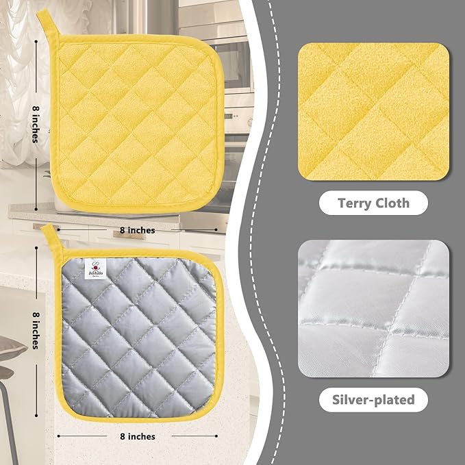 Joyhalo 4 Pack Pot Holders for Kitchen,Cotton Oven Holder with Great Heat Resistance,Non Slip Hot Pads for Kitchen Clearance,Yellow - Image 2