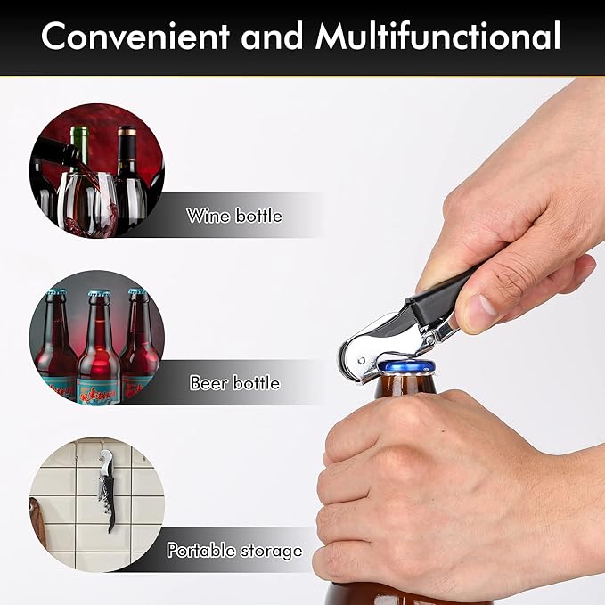 Professional Waiter Corkscrew Wine Openers Set(2PCS), Heavy Duty Stainless Steel Hinges Wine Key for Restaurant Waiters, Sommelier, Bartenders - Image 6