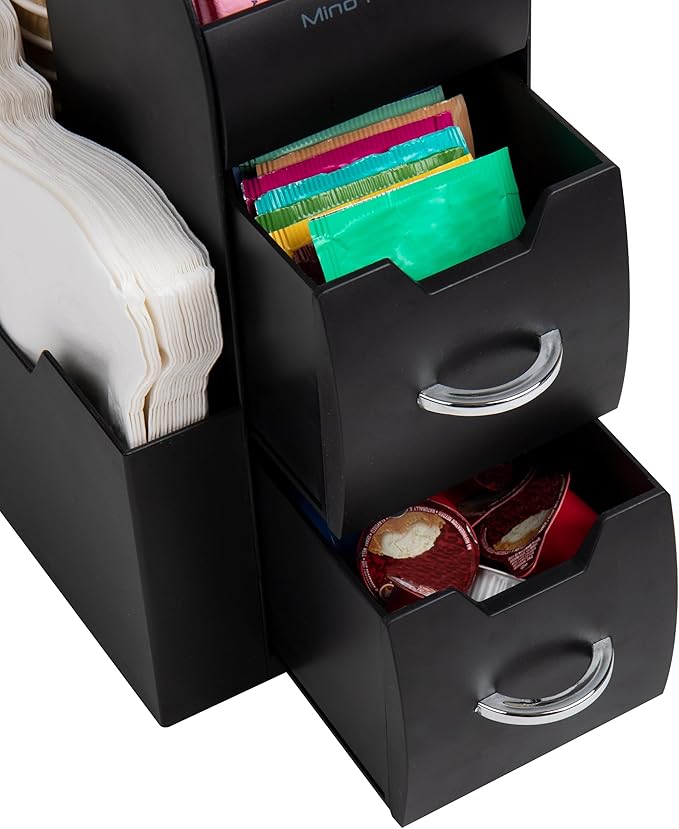 Mind Reader Cup and Condiment Station, Countertop Organizer, Coffee Bar, Kitchen, Stirrers, 5.35"W x 11.25"L x 11.15"H, Black - Image 4