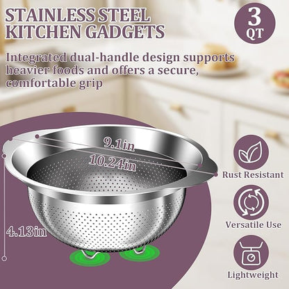 Stainless Steel Colander - 3QT Medium Capacity Strainer with Handle, Kitchen Food Strainer Basket for Washing Vegetables, Fruits, Rice, and Pasta, Kitchen Present for Women - Image 4