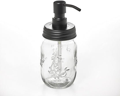 Mason Jar Soap and/or Lotion Dispenser with Gloss Black Pump Dispenser for Hand Sanitizer. Comes with Non Slip Coaster. Use with Liquid Soap or Hand/Body Lotion (Gloss Black, 2pk 16oz)
