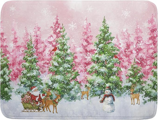 Winter Dish Drying Mats for Kitchen Counter Watercolor Forest Decoration Coffee Mat for Holiday Decor by Giwawa