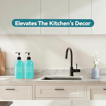 COHOSEGE Glass Soap Dispenser Set 2 Pack,16 Oz Dish Soap Dispenser for Kitchen Sink,Teal Kitchen Accessories and Kitchen Decor,Turquoise Decorations and Kitchen Utensils for Kitchen - Image 4