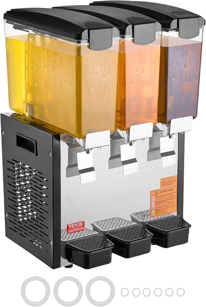VEVOR Commercial Beverage Dispenser, 3 Tanks 10 L / 10.6 QT Per Tank Juice Dispenser, 440W Stainless Steel Ice Tea Drink Machine with 45°F-54°F Cooling Temperature, for Cold Drink Restaurant Bar Party - Image 9