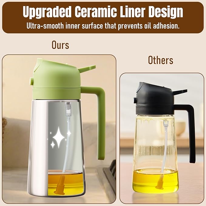 PARACITY Oil Dispenser Bottle with Stainless Steel Shell & Ceramic Sprayed Interior, 2 in 1 Olive Oil Sprayer and Dispenser, Oil Spray Bottle for Cooking, Kitchen, BBQ, Air Fryer, Salad, Baking(Green) - Image 3