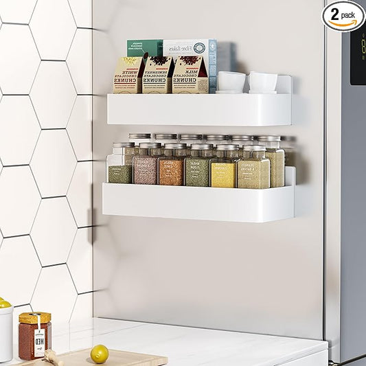 Mystozer Magnetic Spice Rack for Refrigerator, Kitchen Organizer and Storage Shelf, White (2 Pack)… by Mystozer