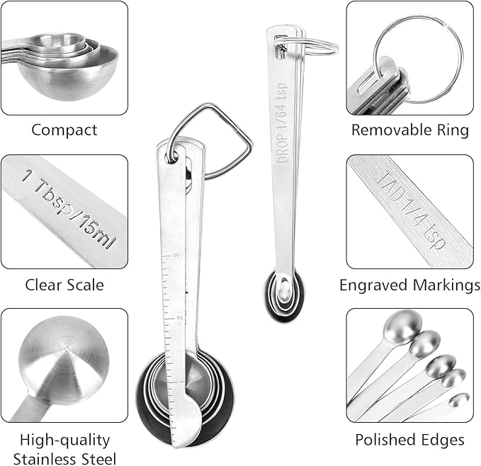 Accmor Stainless Steel Measuring Spoons Set with Leveler, 10 Pcs Mini Stackable Teaspoon & Tablespoon for Baking & Cooking, Kitchen Gadgets for Small Amount of Dry or Liquid Ingredients and Spices - Image 3