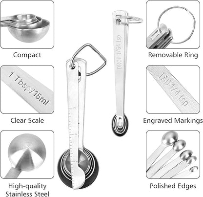 Accmor Stainless Steel Measuring Spoons Set with Leveler, 10 Pcs Mini Stackable Teaspoon & Tablespoon for Baking & Cooking, Kitchen Gadgets for Small Amount of Dry or Liquid Ingredients and Spices - Image 3