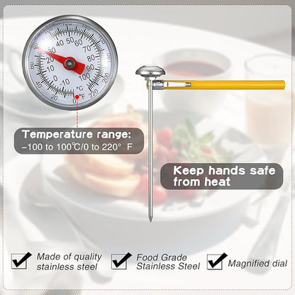 Xuhal 6 Pcs Stainless Steel Kitchen Thermometer with 5 Inch Long Stem 1 Inch Dial Thermometer Milk Frothing Food for Oven Probe Meat Grill BBQ Cooking Chocolate Water(Yellow) - Image 4