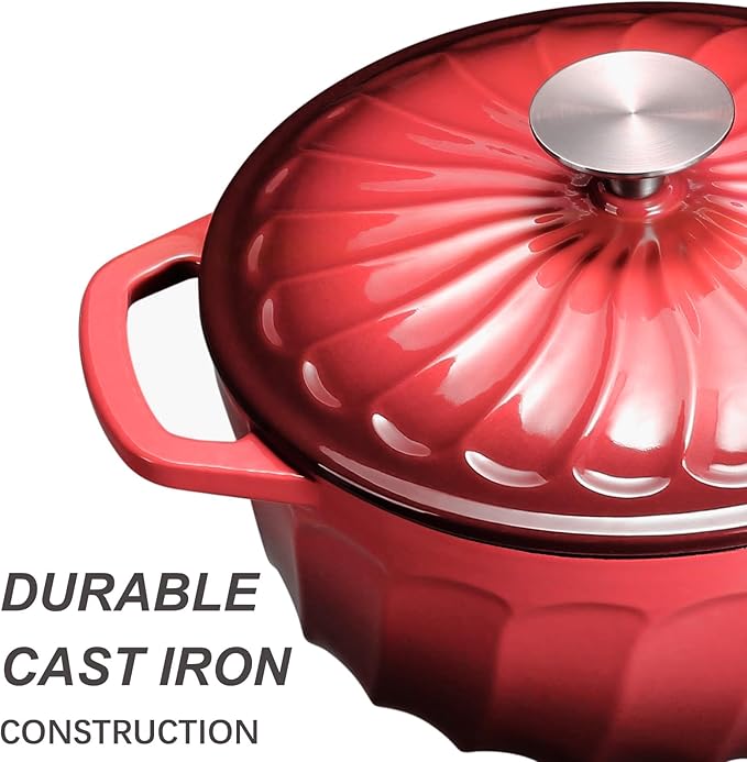 Enameled Cast Iron Dutch Oven Pot with Lid, 3 QT Dutch Oven for Bread Baking, Heavy Duty Cast Iron Pot for Braising, Cook, Bake, Oven Safe across All Cooktops (Red,3 QT)