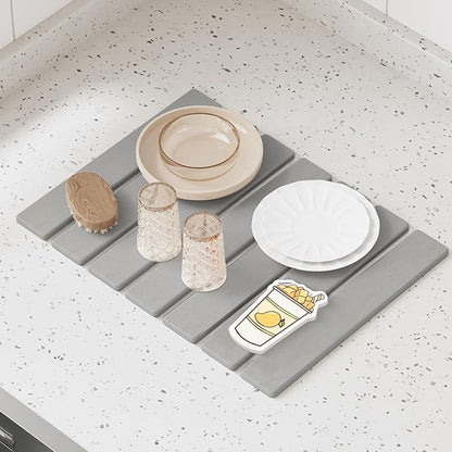Stone Dish Drying Mat for Kitchen Counter,15.5''x11.8'' Foldable Quick Dry Stone Kitchen Mat,Eco-Friendly,Absorbent Diatomaceous Earth Mats for Dishes Bottles Cups Bathroom Any Countertop-Light Gray - Image 7