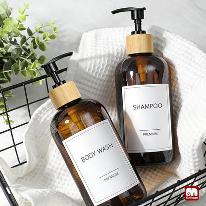 GMISUN Amber Glass Soap Dispenser, 2 Pack Bathroom Hand Soap Dispensers with Bamboo Pump, 17 Fl Oz Kitchen Hand and Dish Soap Dispenser Set, Modern Vintage Liquid Brown Soap Dispensers Bottle - Image 8