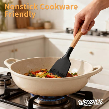Silicone Cooking Utensil Set,12 PCS Cooking Cookware Kitchen Utensils Set for Cooking, Nonstick 446°F Heat-Resistant Cookware Kitchen Tools of Spoon,Brush,Whisk,Spatula,Turner Tongs (Black) - Image 3