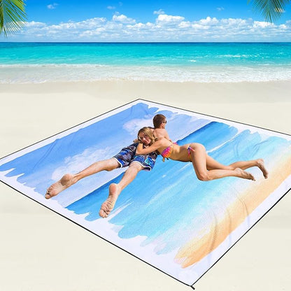 WIWIGO Beach Blanket Waterproof Sandproof Beach Mat 79" X 83"/10'x9'for 2-8 Adults Quick Drying Outdoor Picnic Mat Beach Accessories for Travel, Camping, Hiking by WIWIGO