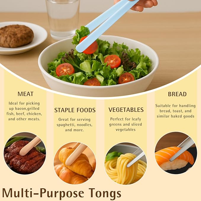 3-Pack Mini Silicone Tongs – 5.5" Small Kitchen Tongs in 3 Colors for Cooking, Serving & Fine Motor Skills - Image 5