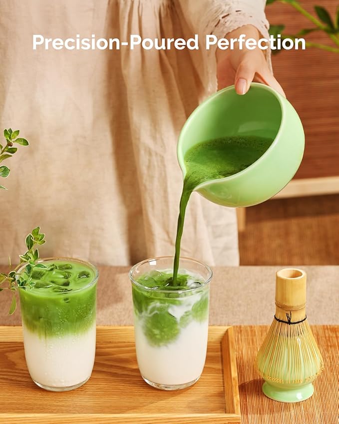 Maestri House Matcha Whisk Set, 7-Pc Complete Matcha Kit with Spouted Ceramic Bowl, Bamboo Whisk and Holder, Scoop, Spoon Rest & Sifter, Tea Cloth – Ideal Gift for Matcha Lovers (Green) - Image 6