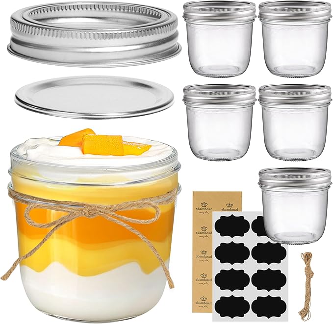 ComSaf Wide Mouth Mason Jars with Lids 8 oz 6Pcs, Half Pint Small Mason Containers, Canning Jars for Jam, Jelly, Meal Prep, Overnight Oats, Yogurt Parfait, Shower Wedding Favors, DIY Candles Decor - Image 9