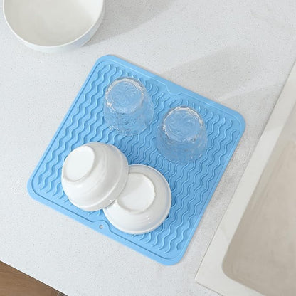 MicoYang Silicone Dish Drying Mat for Multiple Usage,Easy clean,Eco-friendly,Heat-resistant Silicone Mat for Kitchen Counter or Sink,Refrigerator or Drawer liner Light Blue M 12 inches x 12 inches - Image 5