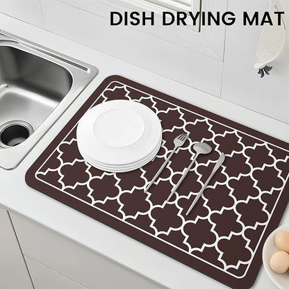 WISELIFE Dish Drying Mat Super Absorbent Drying Mat Large Dish Drying Mats for Kitchen Counter Easy Clean Dish Mat Kitchen Drying Mat16"x 24" Stylish Chocolate - Image 7
