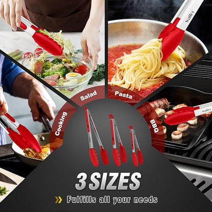 Walfos Kitchen Tongs - 7" 9" and 12" Heat Resistant Cooking Tongs, Stainless Steel and BPA Free Silicone Tips, Great for Cooking, Salad, Grilling, Turning, Dishwasher safe,set of 3 - Image 7