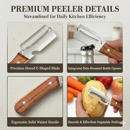Multifunctional Vegetable Peeler with Wooden Handle, 2-in-1 Stainless Steel Vegetable Peeler with Built-in Bottle Opener for Kitchen, Hand Held Peeler Slicer Kitchen Tool for Fruit and Vegetable - Image 6