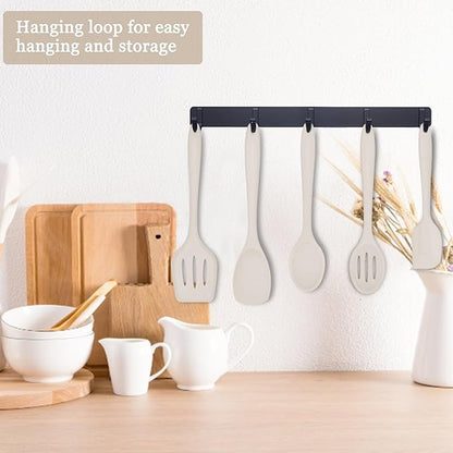E-far 10 Pieces Silicone Cooking Utensils Set, Heat Resistant Kitchen Utensil Set for Nonstick Cookware, Kitchen Cooking Tools with Spatula, Spoon, Slotted Turner, Non-Toxic & Dishwasher Safe (Khaki) - Image 6