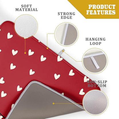 Giwawa Red Hearts Dish Drying Mat 18"x24", Valentines Day Symbol of Love Dish Drainer Mats, Romantic Reversible Dish Drying Rack Pad Protector for Kitchen Countertop Tabletop Large Decor