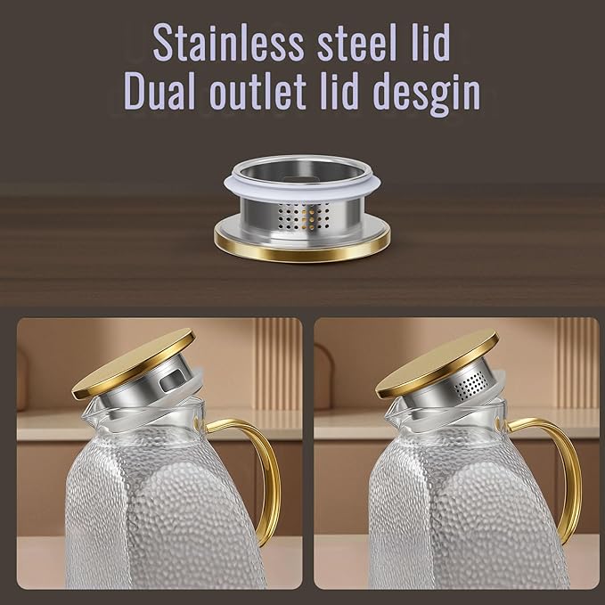 Glass Pitcher With Lid and Spout, 1.8 Liter 60 oz Glass Pitchers With Handle And Lid, Jug Water Pitchers For Fridge, Carafe Jar for Hot/Cold Water Iced Tea Juice Coffee Milk Beverage - Image 7