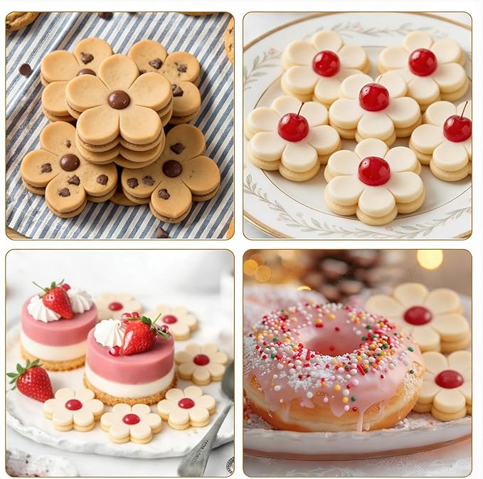 4 Pcs Flower Cookie Cutter Set, Stainless Steel Flower Biscuit Cutters, 4 Sizes Pastry Dough Cutters for Baking, Cookie Shaper for Donut English Muffin Sandwich
