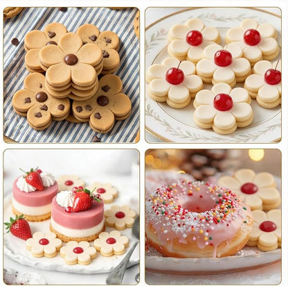 4 Pcs Flower Cookie Cutter Set, Stainless Steel Flower Biscuit Cutters, 4 Sizes Pastry Dough Cutters for Baking, Cookie Shaper for Donut English Muffin Sandwich