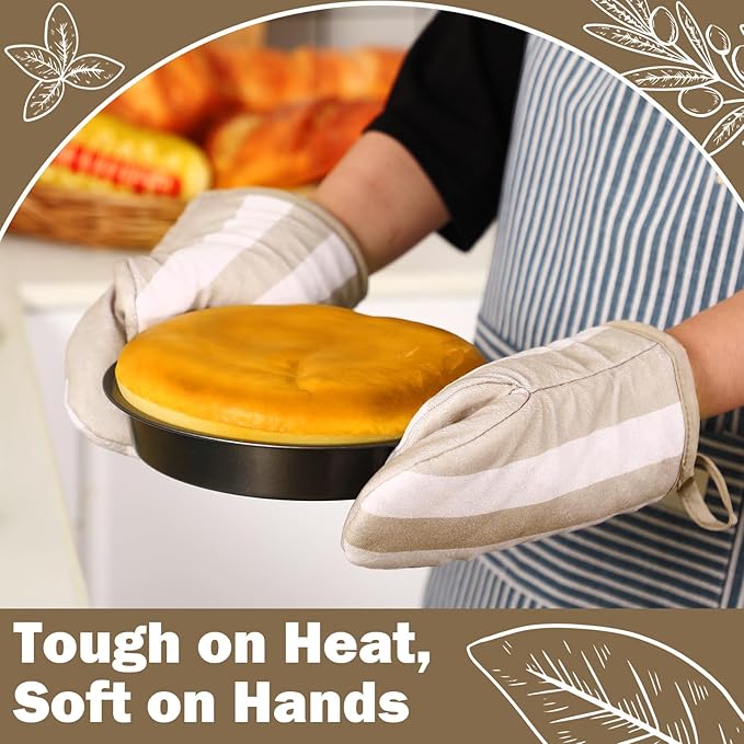4 Pcs Pot Holders and Oven Mitts Set for Kitchen, Hot Pads Oven Mitten Heat Resistant Dorm Essentials First Day of School Back to School Gift Cotton Terry Outdoor Indoor Garden Baking Cooking(Brown) - Image 5