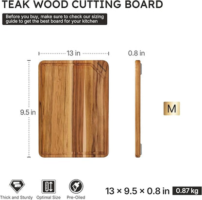 Teak Wood Cutting Board for Kitchen 13inch Charcuterie Board Serving Heavy Duty Non Toxic Slip Over Sink Solid Thick Haus Wooden Chopping Board Large Big Small Meat Best Kitchen Essential Gift - Image 2