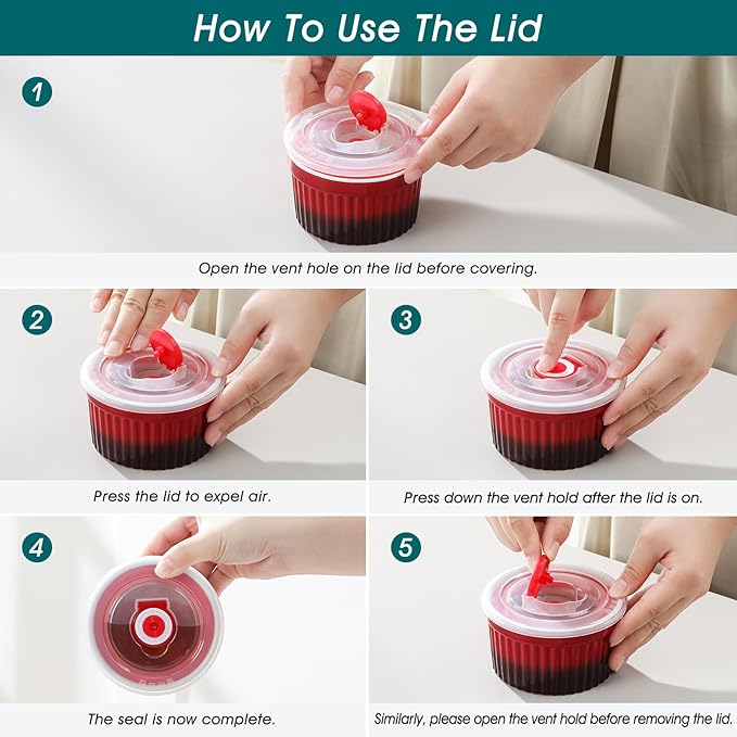 vancasso 8 oz Ramekins with Lid, Porcelain Creme Brulee Souffle Dishes, Red Pudding Custard Cups Ramiken for Baking, Dishwasher and Oven Safe, Set of 6 - Image 9