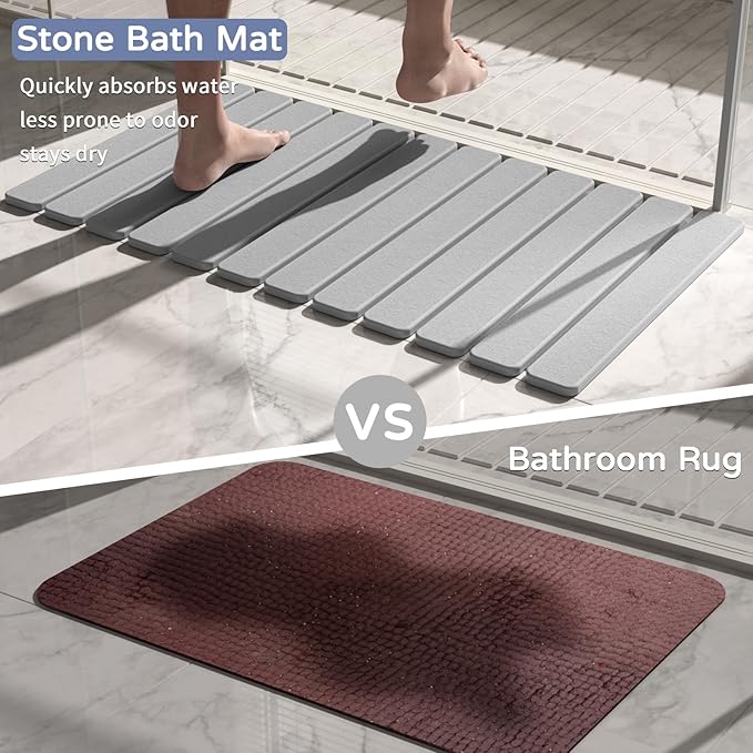 Large Stone Bath Mat 31.5 x 19.7in, Quick Dry Stone Drying Mats for Bathroom, Super Absorbent Foldable Bath Stone Mat, Non Slip, Large Diatomaceous Earth Dish Drying Mat for Kitchen Counter - Image 7