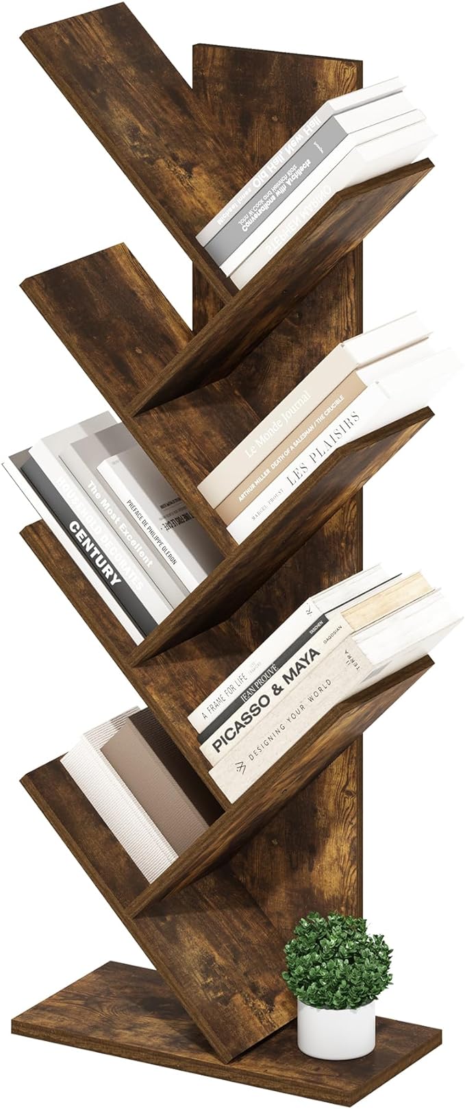 Furinno Tree Book Shelf, 7-Tier Bookshelf with Angled Open Shelf, Tree Bookcase for Room Decor, 8.4 x 15.7 x 39.4, for Organization and Storage, for Living Room, Bedroom, Home Office, Amber Pine by Furinno-FitsYourSpaceFitsYourBudget