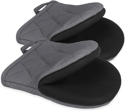 Short Oven Mitts, Heat Resistant 500°F, Silicone Grip Kitchen Gloves, Non-Slip for Baking, Grilling, BBQ, Machine Washable with Hanging Loop, 2-Pack Set, Cement Gray