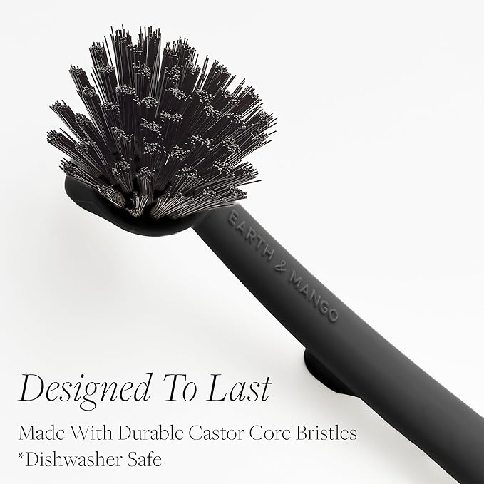 Earth & Mango Magnetic Dish Brush & Scraper, Snaps to Sink, Non-Scratch, Dishwasher Safe, Dish Scrubber – Onyx Black