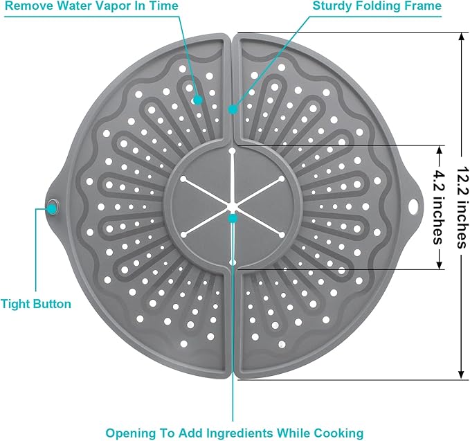 Silicone Splatter Screen For 10, 11 and 12 Inch Frying Pan, Foldable Splash Guard, Multi-Use Grease Splatter Guard/Trivet Mat, 12" Non-Stick Oil Splatter Guard, Dishwasher Safe, BPA Free, Gray - Image 2