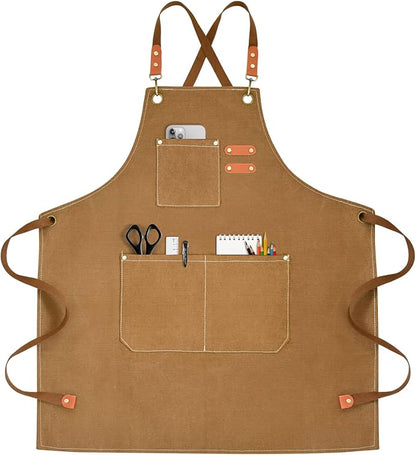 OUNLEN Chef Apron for Men Women Canvas Aprons with 3 Pockets Cross Back Resistant Work Apron for Cooking by OUNLENAPRON