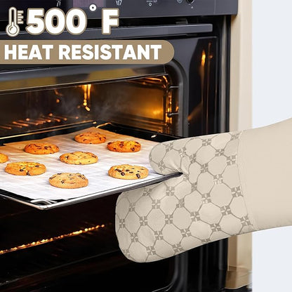 Oven Mitts Kitchen Towels Dishcloths with Pot Holders Sets 12PCS, Dish Towels Sets, Oven Gloves Pot Pads Heat Resistant 500 Degrees with Non-Slip Silicone Surface for Cooking Baking Grilling-Milkshake - Image 3