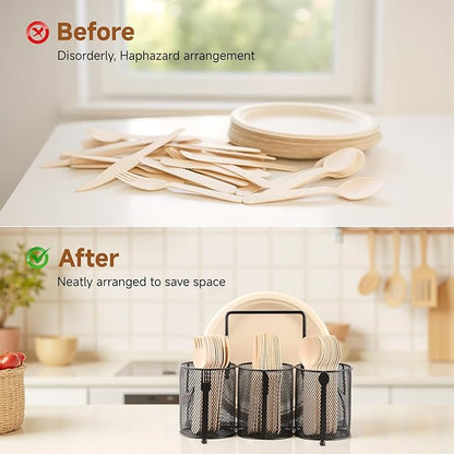 Metal Utensil Caddy Silverware Holder, Paper Plate Holder Cutlery Container,Plate Organizer Flatware Storage Basket Party Camping Picnic Buffet RV BBQ Farmhouse Kitchen Countertop - Image 5